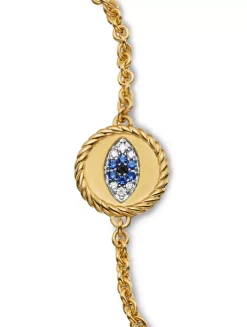 Cable Collectibles® Evil Eye Bracelet In 18k Yellow Gold With Pavé Sapphires And Diamonds, 2mm