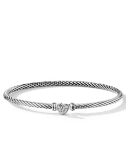 Cable Collectibles® Heart Bracelet In Sterling Silver With Pavé Diamonds