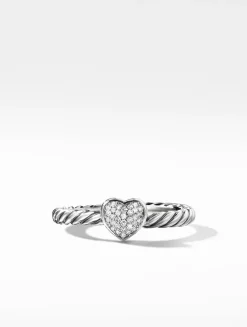 Cable Collectibles® Heart Stack Ring In Sterling Silver With Pavé Diamonds