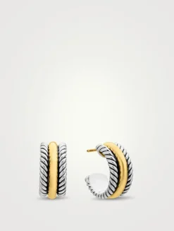 Cable Collectibles® Huggie Hoop Earrings In Sterling Silver With 14k Yellow Gold, 15.6mm