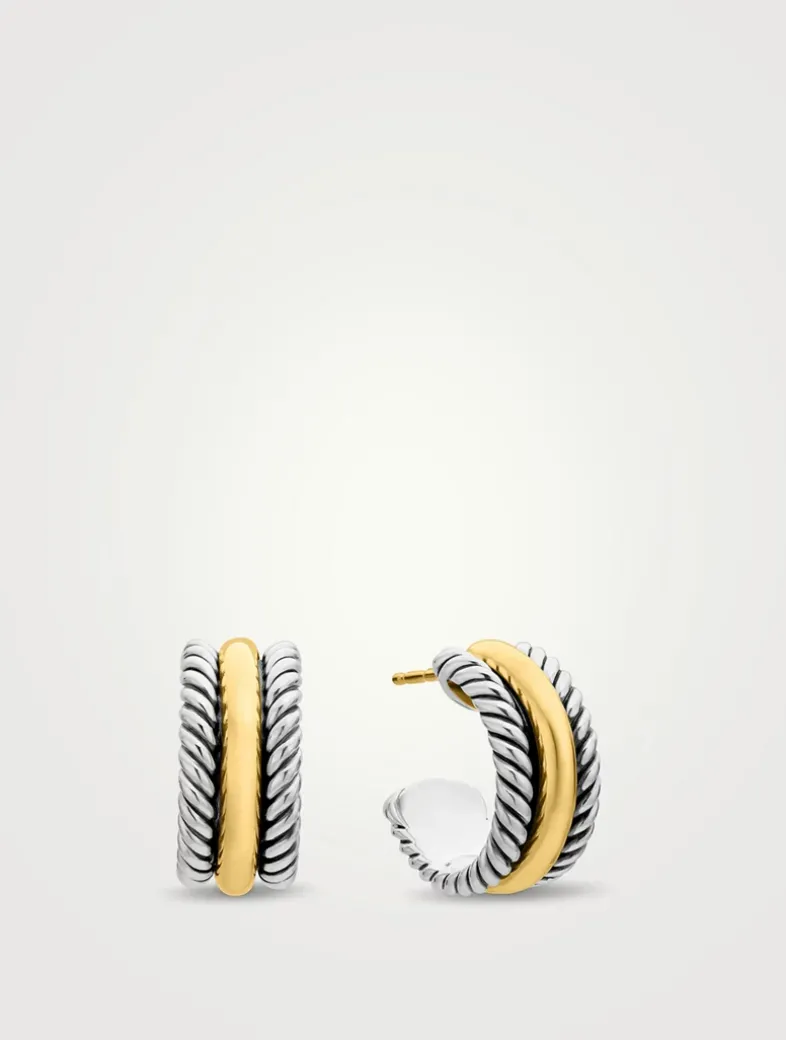 Cable Collectibles® Huggie Hoop Earrings In Sterling Silver With 14k Yellow Gold, 15.6mm