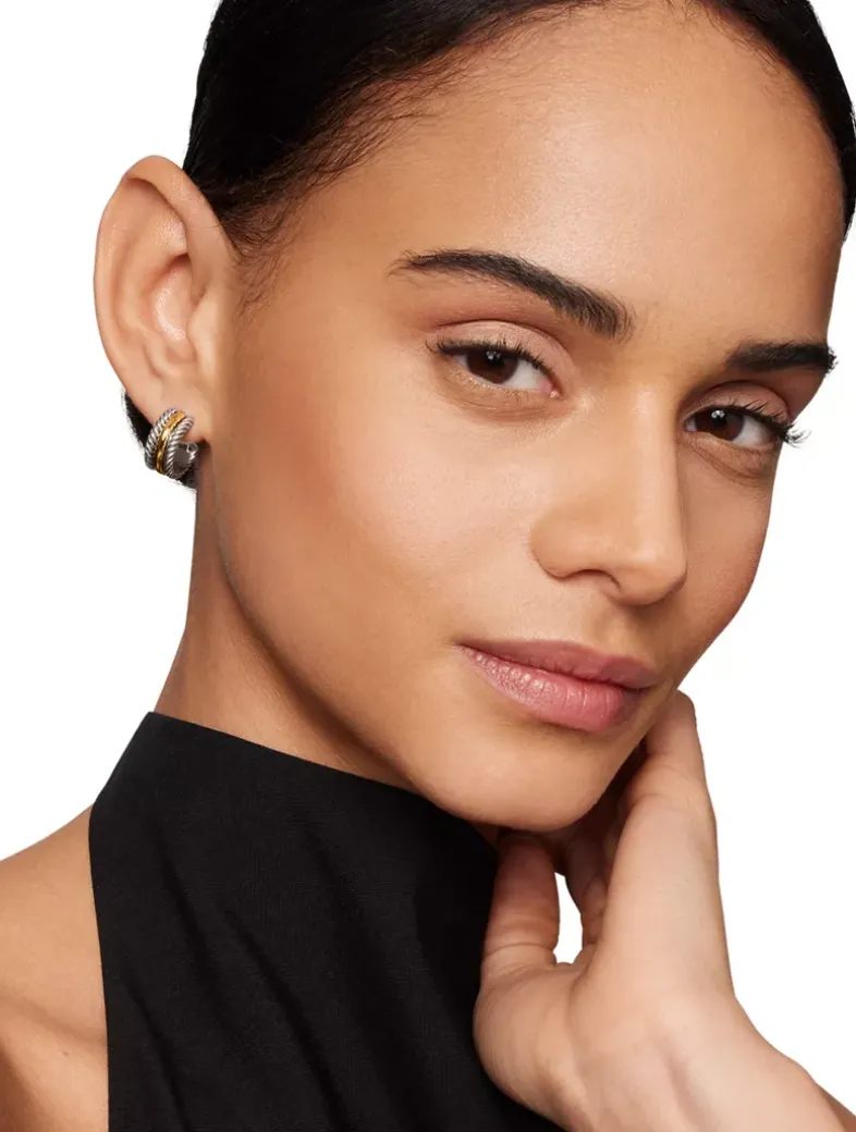 Cable Collectibles® Huggie Hoop Earrings In Sterling Silver With 14k Yellow Gold, 15.6mm