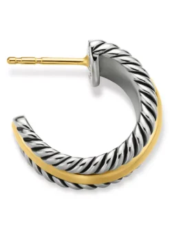 Cable Collectibles® Huggie Hoop Earrings In Sterling Silver With 14k Yellow Gold, 15.6mm