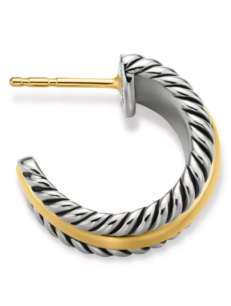 Cable Collectibles® Huggie Hoop Earrings In Sterling Silver With 14k Yellow Gold, 15.6mm