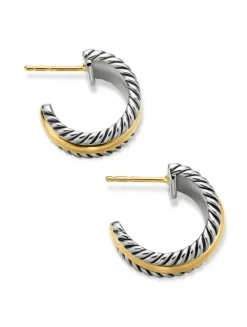 Cable Collectibles® Huggie Hoop Earrings In Sterling Silver With 14k Yellow Gold, 15.6mm