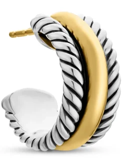 Cable Collectibles® Huggie Hoop Earrings In Sterling Silver With 14k Yellow Gold, 15.6mm