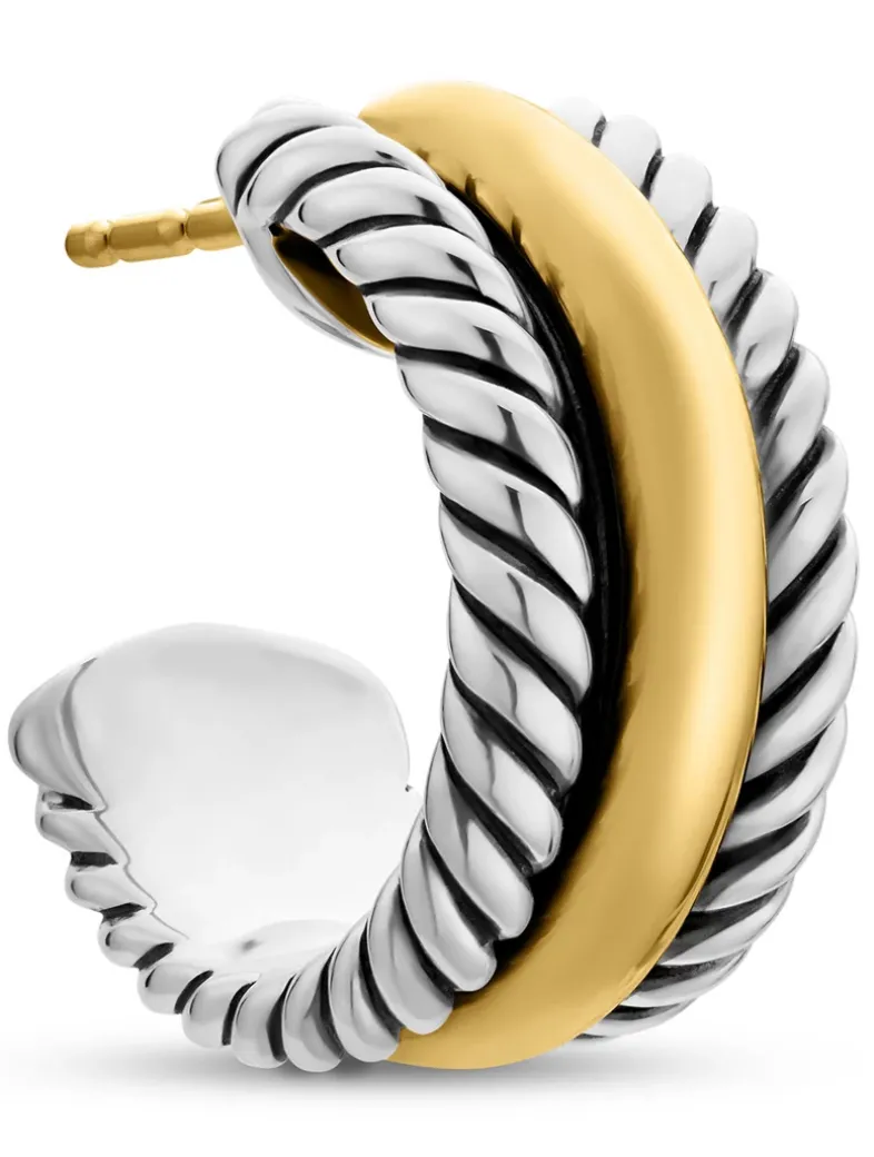 Cable Collectibles® Huggie Hoop Earrings In Sterling Silver With 14k Yellow Gold, 15.6mm