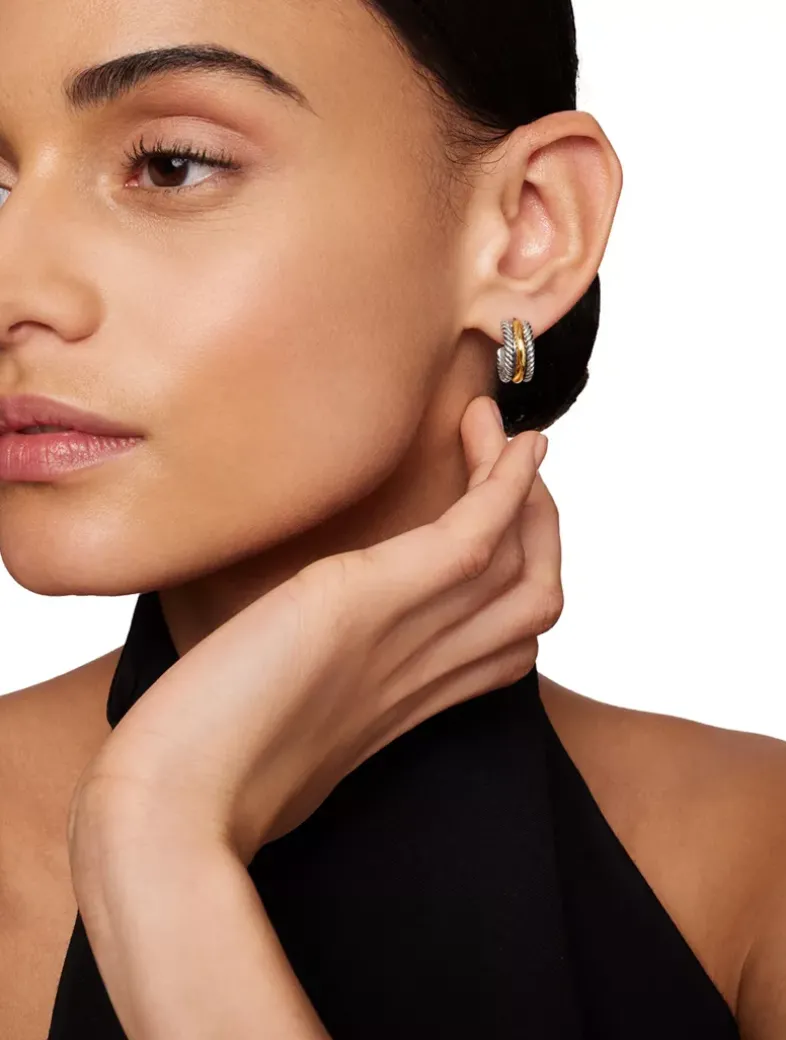 Cable Collectibles® Huggie Hoop Earrings In Sterling Silver With 14k Yellow Gold, 15.6mm