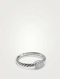 Cable Collectibles® Oval Stack Ring In Sterling Silver With Pavé Diamonds