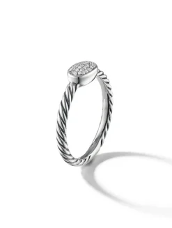 Cable Collectibles® Oval Stack Ring In Sterling Silver With Pavé Diamonds