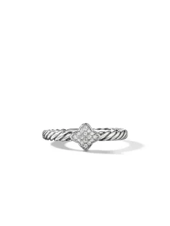 Cable Collectibles® Quatrefoil Stack Ring In Sterling Silver With Pavé Diamonds, 6.6mm