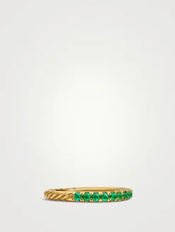 Cable Collectibles® Stack Ring In 18k Yellow Gold With Pavé Emeralds, 2mm