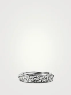 Cable Edge® Band Ring In Sterling Silver With Pavé Diamonds