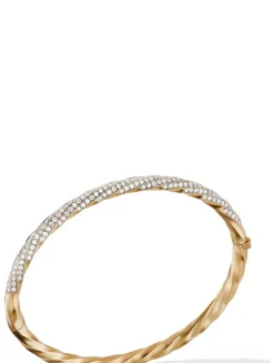 Cable Edge® Bangle Bracelet In 18k Yellow Gold With Diamonds, 4mm
