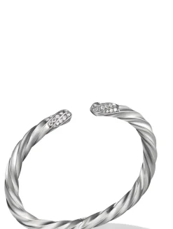 Cable Edge® Bracelet In Sterling Silver With Pavé Diamonds