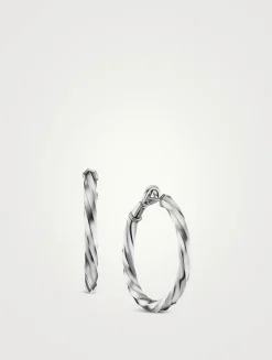 Cable Edge® Hoop Earrings In Sterling Silver