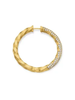 Cable Edge® Hoop Earrings In 18k Yellow Gold With Diamonds, 1.5in