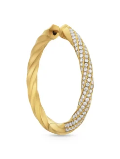Cable Edge® Hoop Earrings In 18k Yellow Gold With Diamonds, 1.5in
