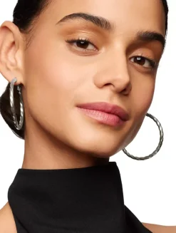 Cable Edge® Hoop Earrings In Sterling Silver, 2in