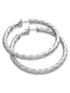 Cable Edge® Hoop Earrings In Sterling Silver, 2in