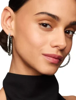 Cable Edge® Hoop Earrings In Sterling Silver, 2in