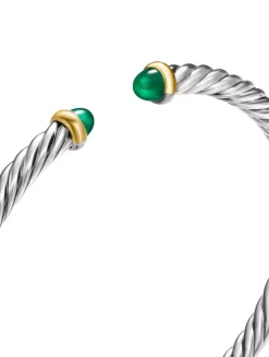 Cable Flex Bracelet In Sterling Silver With 14k Yellow Gold, 4mm