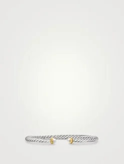 Cable Flex Bracelet In Sterling Silver With 14k Yellow Gold And Pearls, 4mm