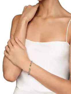 Cable Flex Bracelet In Sterling Silver With 14k Yellow Gold And Pearls, 4mm