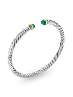 Cable Flex Bracelet In Sterling Silver With 14k Yellow Gold And Pearls, 4mm