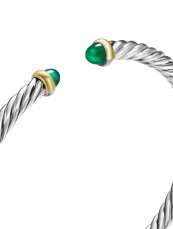 Cable Flex Bracelet In Sterling Silver With 14k Yellow Gold And Pearls, 4mm