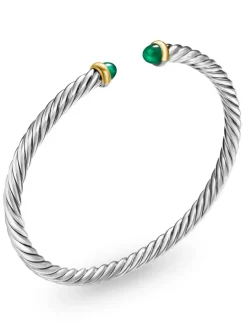 Cable Flex Bracelet In Sterling Silver With 14k Yellow Gold And Pearls, 4mm