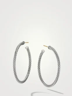 Cable Hoop Earrings In Sterling Silver