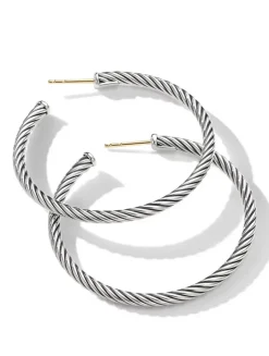 Cable Hoop Earrings In Sterling Silver