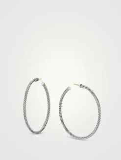 Cable Hoop Earrings In Sterling Silver