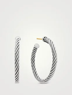 Cable Hoop Earrings In Sterling Silver, 1in
