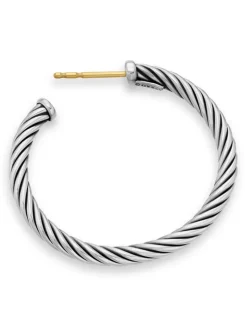 Cable Hoop Earrings In Sterling Silver, 1in