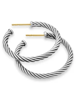 Cable Hoop Earrings In Sterling Silver, 1in