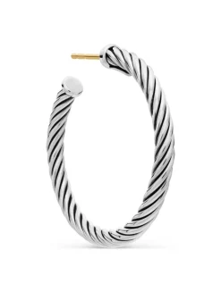 Cable Hoop Earrings In Sterling Silver, 1in