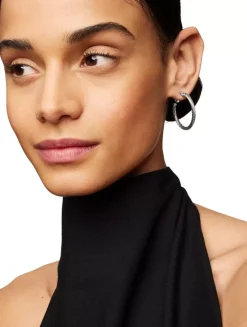 Cable Hoop Earrings In Sterling Silver, 1in