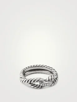 Cable Loop Band Ring In Sterling Silver With Pavé Diamonds