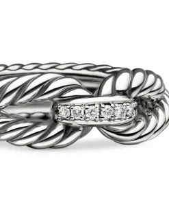 Cable Loop Band Ring In Sterling Silver With Pavé Diamonds