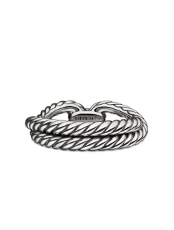 Cable Loop Band Ring In Sterling Silver With Pavé Diamonds
