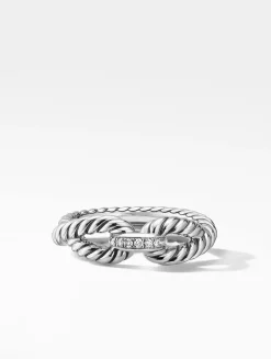 Cable Loop Band Ring In Sterling Silver With Pavé Diamonds