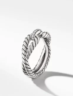 Cable Loop Band Ring In Sterling Silver With Pavé Diamonds