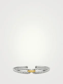 Cable Loop Bracelet In Sterling Silver With 18k Yellow Gold, 9mm
