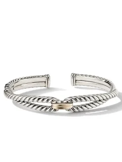 Cable Loop Bracelet In Sterling Silver With 18k Yellow Gold, 9mm