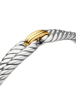 Cable Loop Bracelet In Sterling Silver With 18k Yellow Gold, 9mm