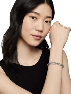 Cable Loop Bracelet In Sterling Silver With 18k Yellow Gold, 9mm