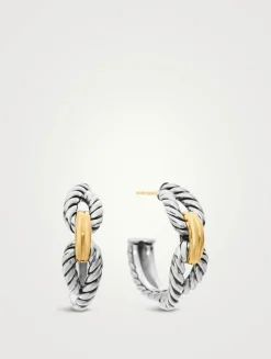 Cable Loop Hoop Earrings In Sterling Silver With 18k Yellow Gold, 22mm