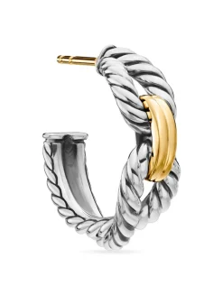 Cable Loop Hoop Earrings In Sterling Silver With 18k Yellow Gold, 22mm